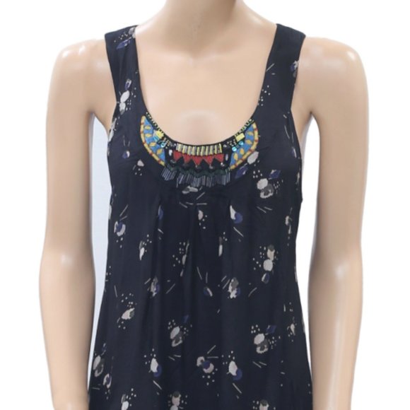 River Island Embroidered Printed Mini Dress Black Ruffle Tiered S New - Picture 3 of 4